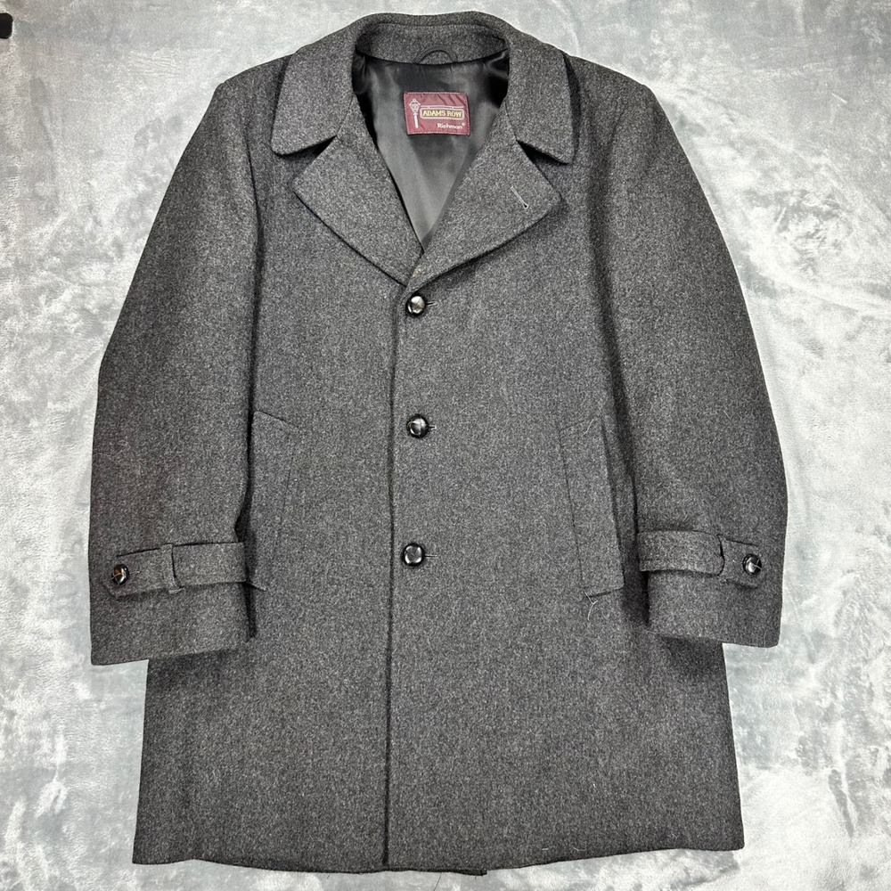Adams Row Richman Mens 42R Gray 100% Pure Wool Car Coat Plaid Lined Made in USA